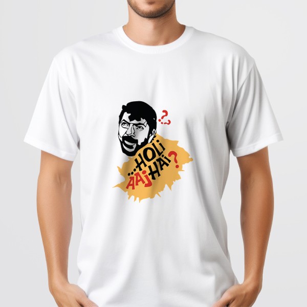 Holi Aaj Hai? witty quote printed Holi t shirt for men| Regular fit| white color| half sleeves