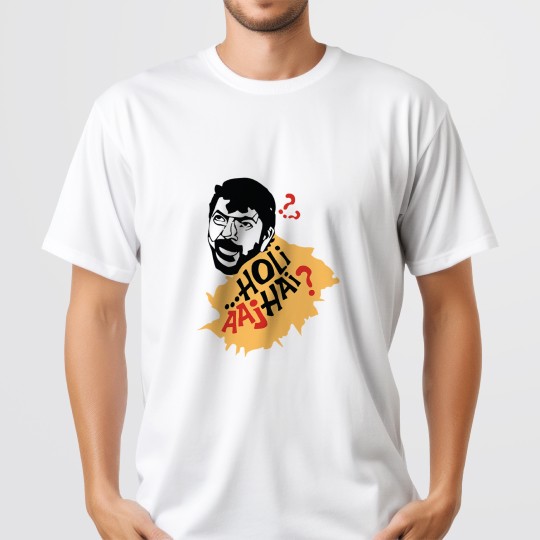 Holi Aaj Hai? witty quote printed Holi t shirt for men| Regular fit| white color| half sleeves