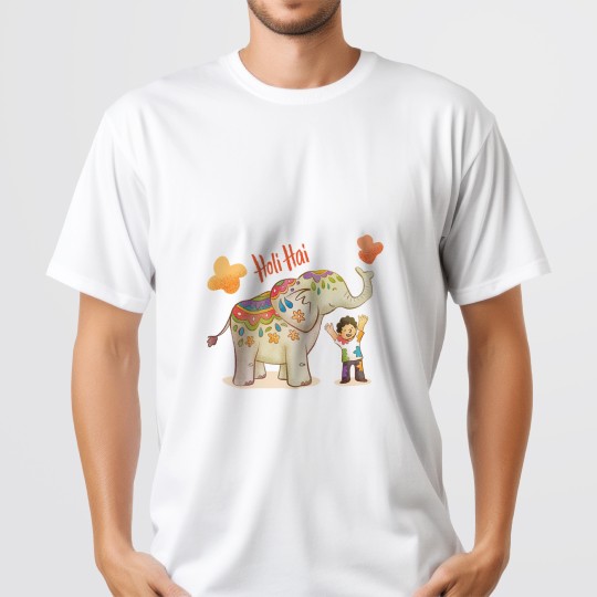 Holi Hai Elephant And Kid - Happy Holi Tshirt to add extra spark to your kid's Holi