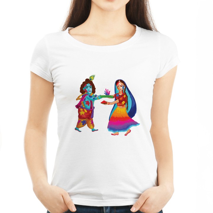 Radha Krishna themed Holi Tshirt for Women