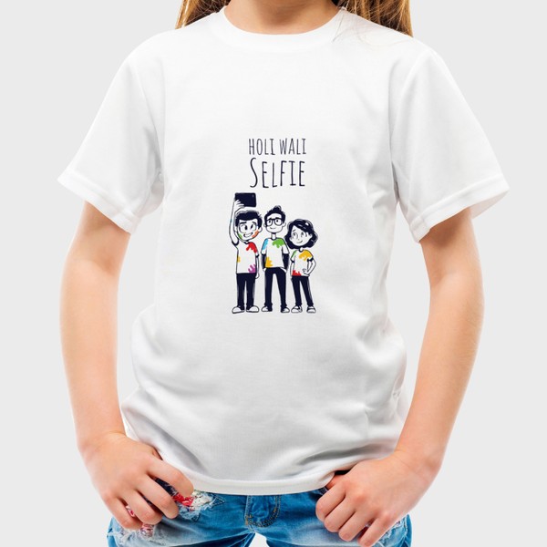 Rock Every Selfie this Holi, with "Holi Wali Selfie" round neck tees- Holi Tshirt for kids