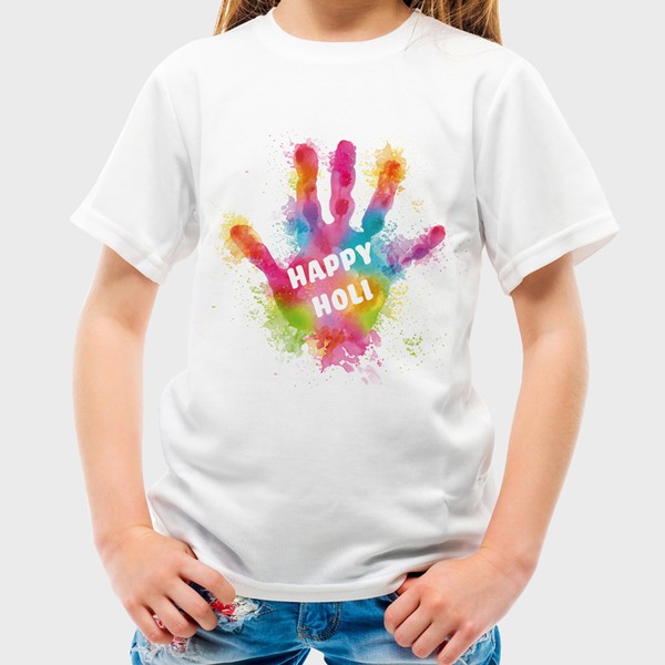 Happy Holi with Colorful Hand Print - Enjoy Holi with Happy Holi Tshirt for Kids